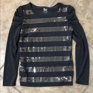 Sequined Holiday Top Dark Gray Blouse Shirt